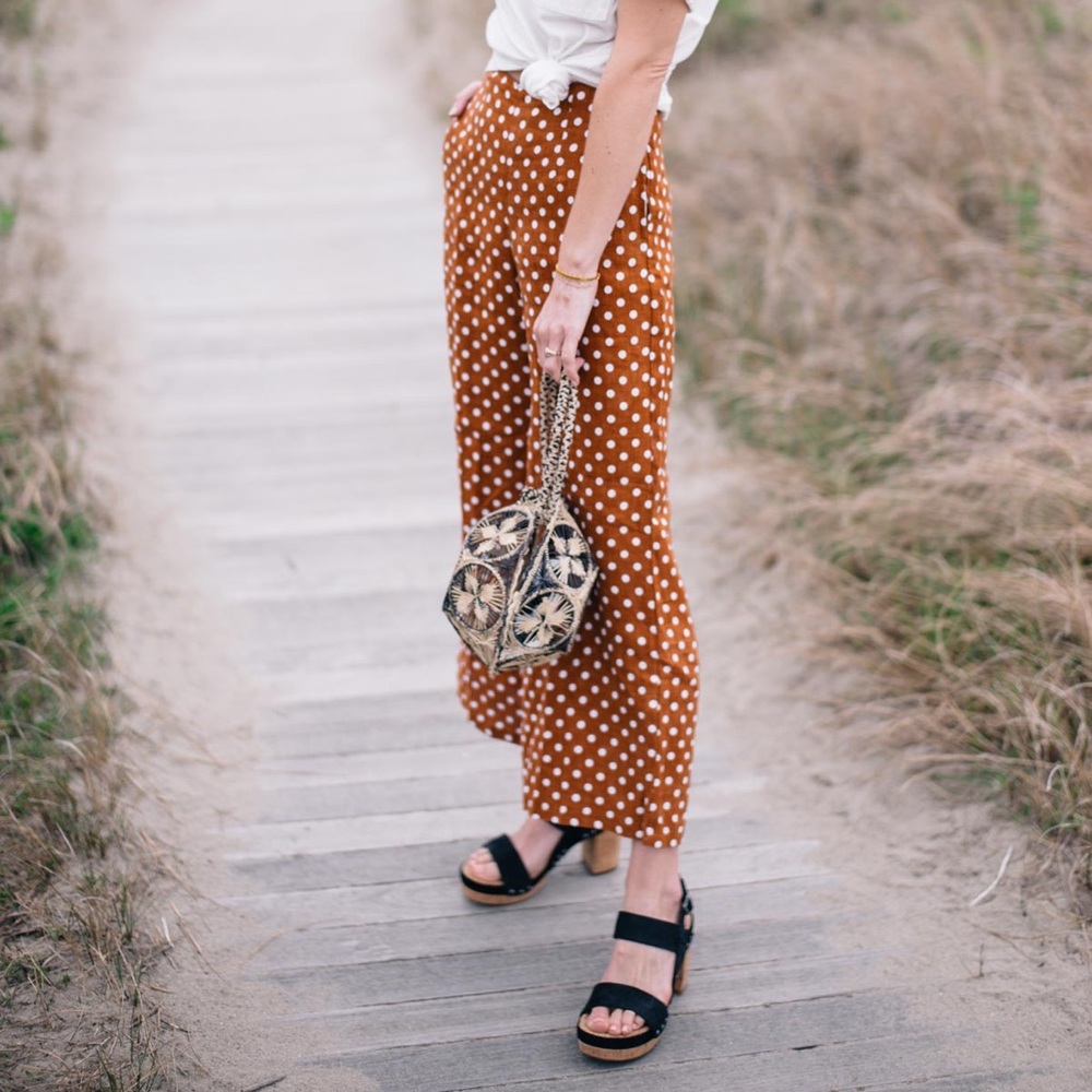 Anthropologie burnt orange polkadot pants